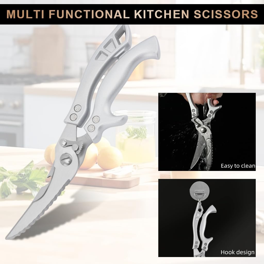 Supvox Kitchen Shears for Meat and Vegetables with Ergonomic Anti Slip Grip | Stainless Steel 3 in 1 Utility Scissors