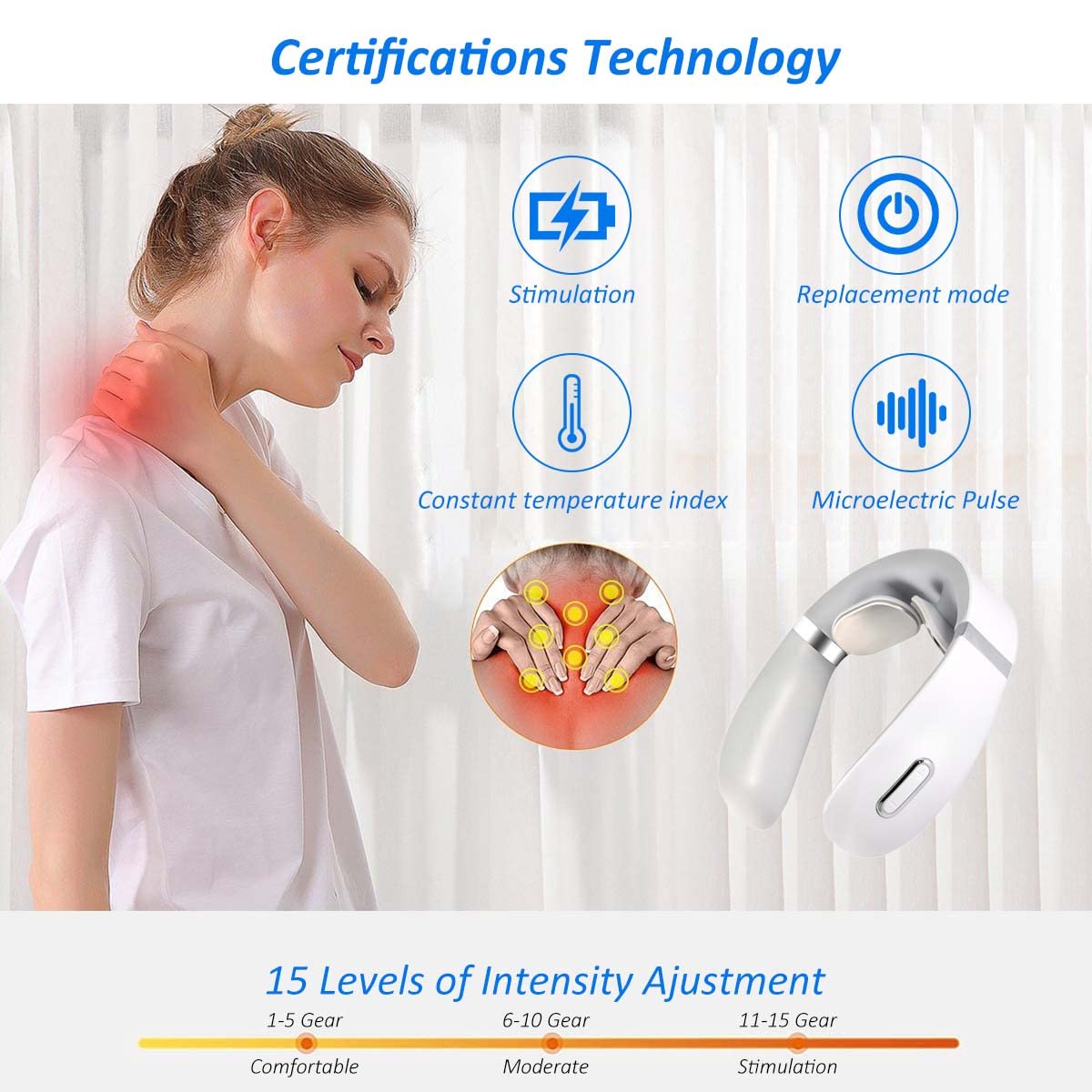 HANNEA Neck Massager for Cervical Pain Relief Neck and Shoulder Massager with Heat 4 Modes Portable Cordless Massage for Neck Pain Relief at Home Office Outdoor Travel