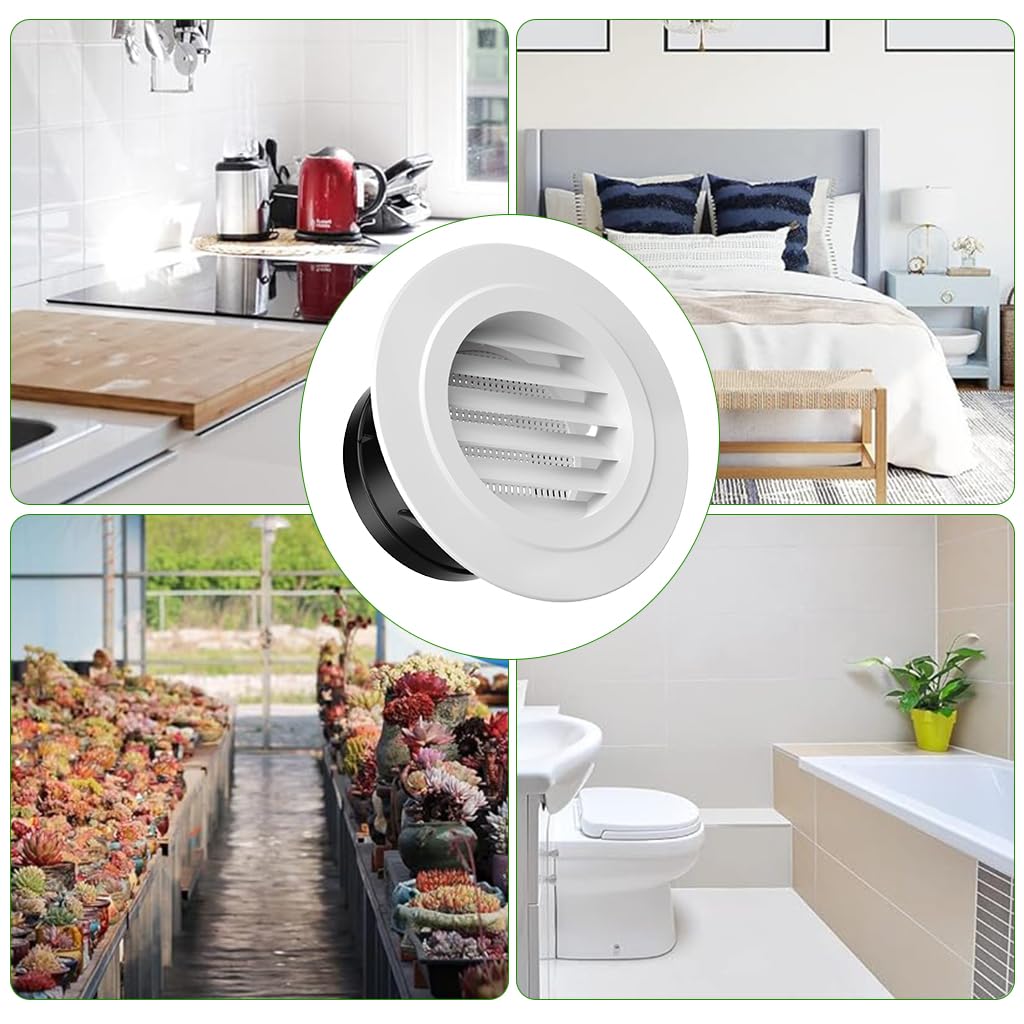 HASTHIP Round Grill for Bathroom and Kitchen Ventilation featuring Angled Louvers 2.9 in White