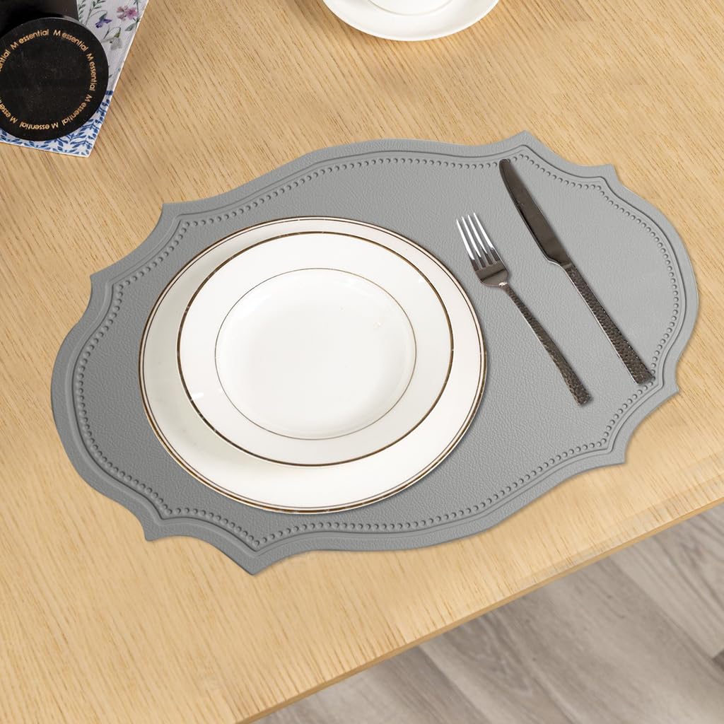 Supvox Faux Leather Placemats Set of 6 for Dining and Kitchen with Anti Slip 16.9×11.8 in Grey