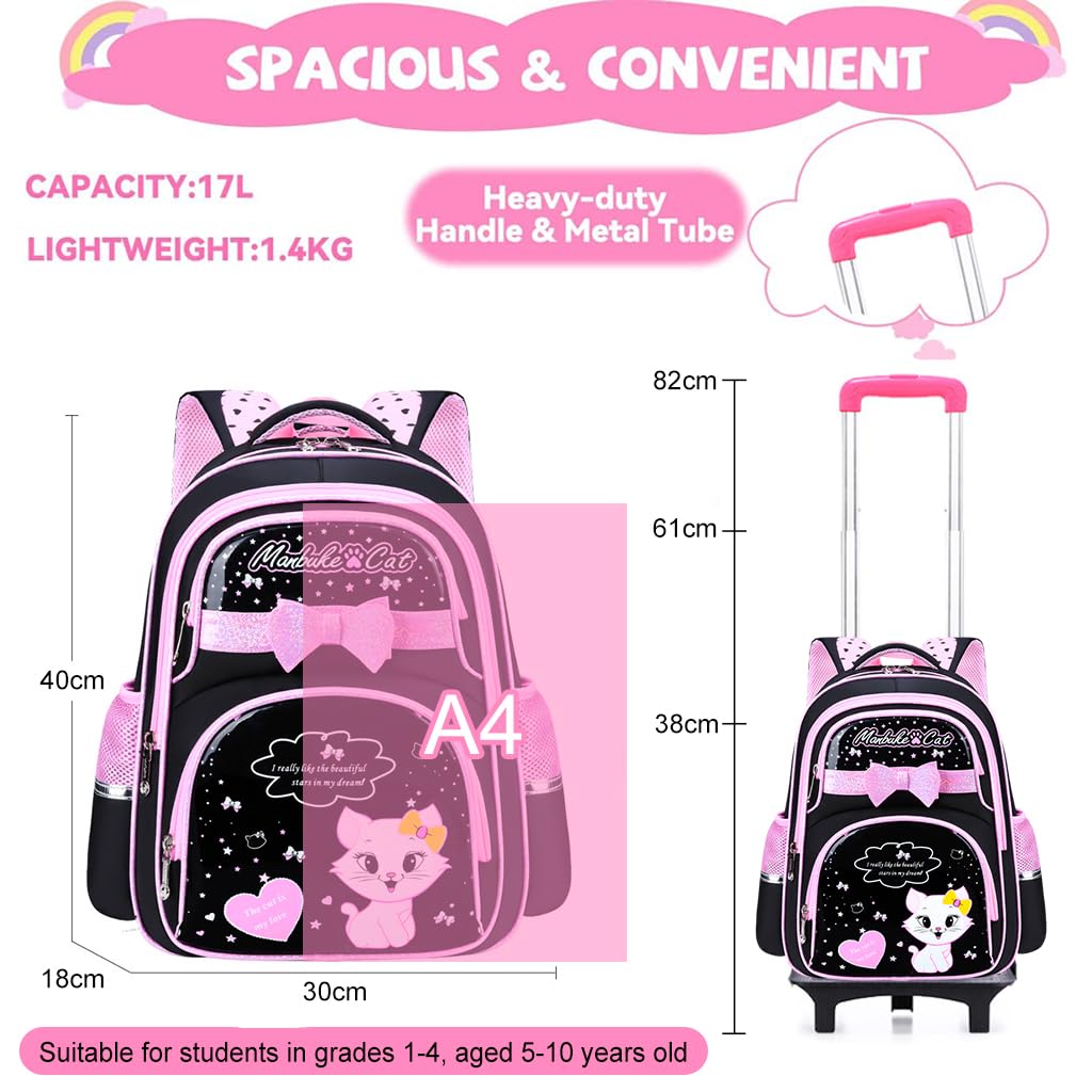 Climberty School Bag for Girls with Detachable Wheel Stand and 30×18×40cm Capacity | Waterproof PU Trolley Backpack for Kids