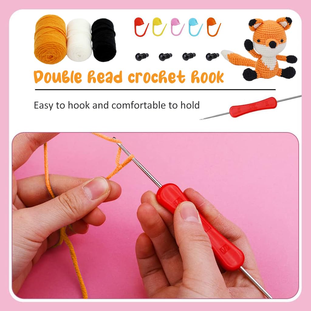 PATPAT® DIY Crochet Kit Starter DIY Crochet Orange Fox DIY Crocheting Fox Stuffed Toy Crocheting Kit Starter DIY Crocheting Kit DIY Gift for Kids, Friends