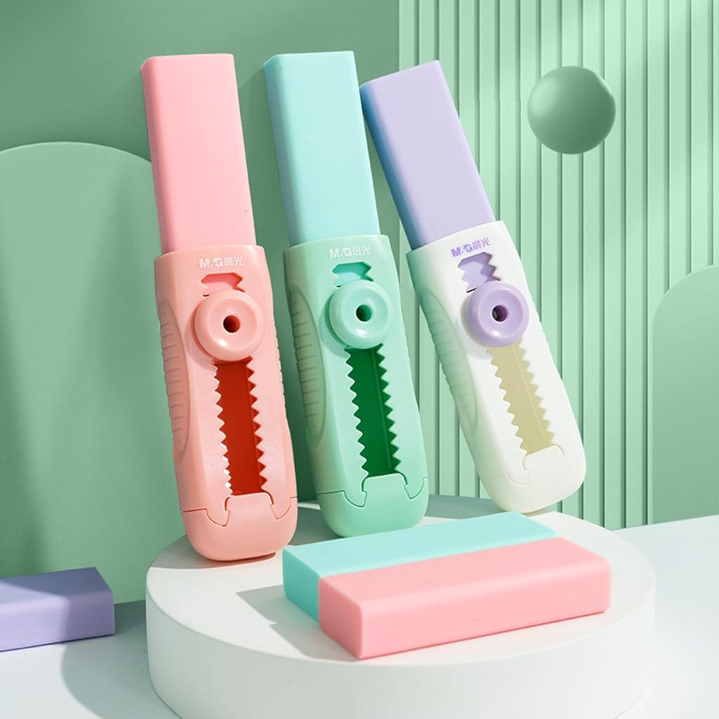 Climberty® 5-Piece Retractable Eraser Set - Durable Comfort-Grip Design with Refillable Sleeve, Dust-Free Exam Essentials for Students & Professionals, Purple