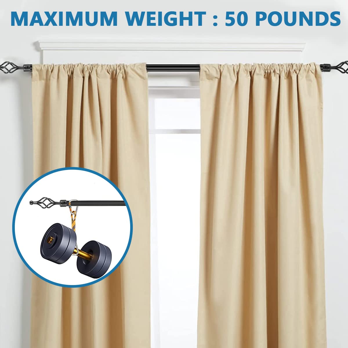 HASTHIP Curtain Rod for Windows and Doors featuring Adjustable 40 to 79 in Length | Metal 28mm Design