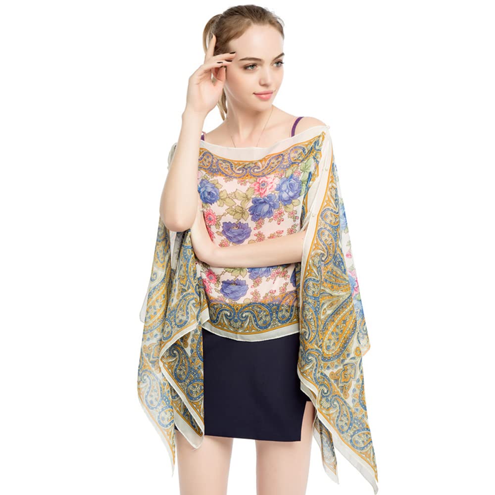 PALAY® Coverups for Beach Wear, Summer Chiffon Cover Up Wrap Cardigan Shawl, Floral Print Bikini Coverups for Women, Silk-Feel Resort Swimsuit Beachwear Coverup