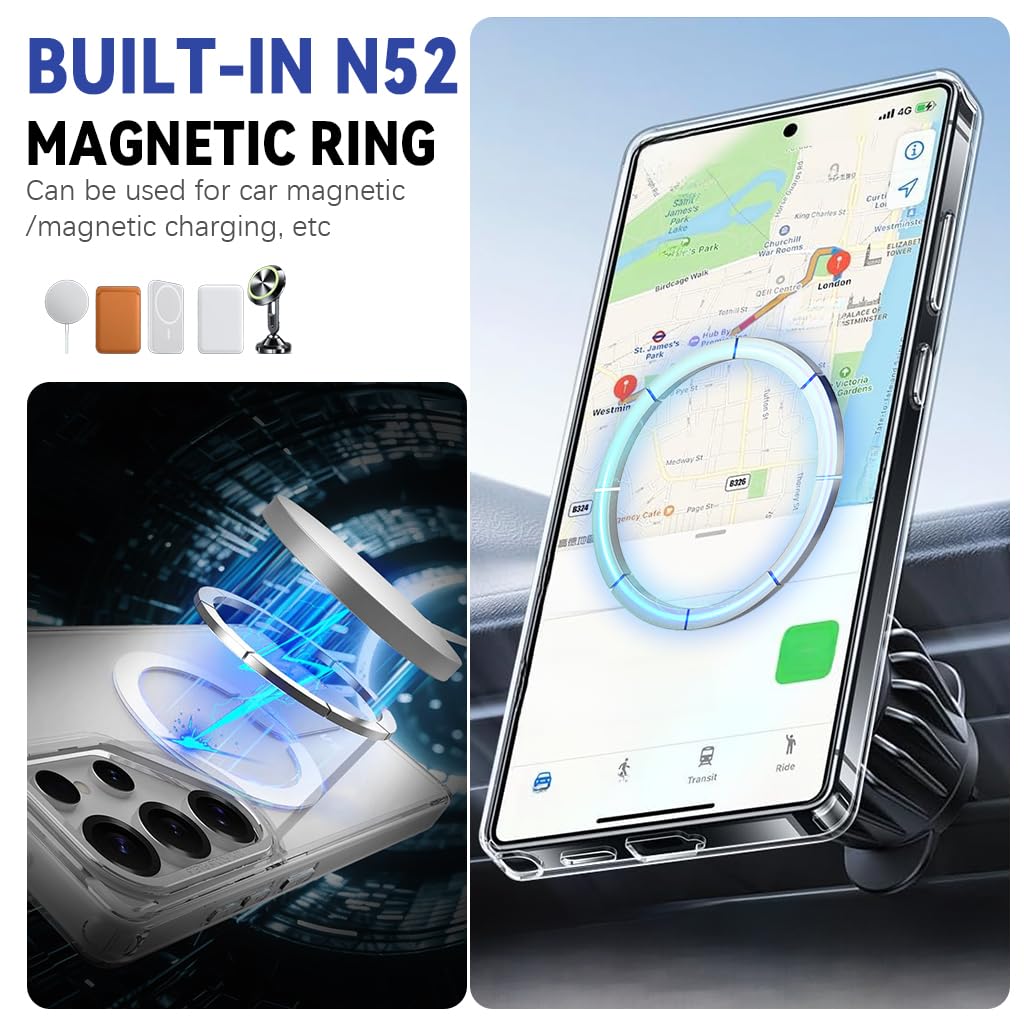 ZORBES Clear Phone Case for Samsung Galaxy S25 Ultra with Magnetic Ring Grip and TPU Bumper