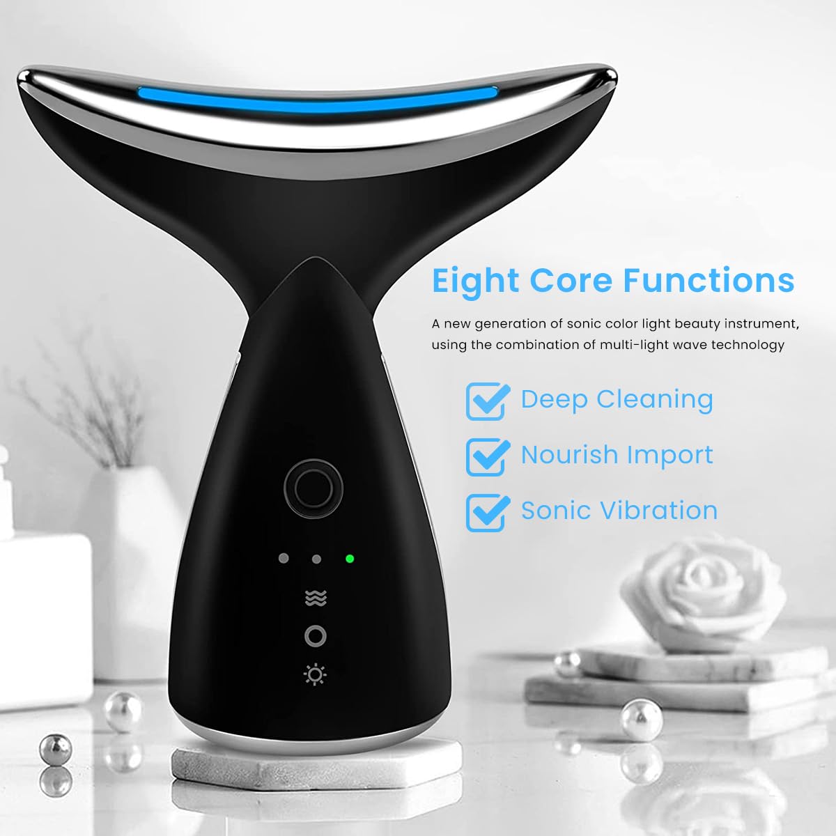 HANNEA EMS Beauty Machine for Neck and Face with 3 Light Modes and 500mAh Rechargeable Battery
