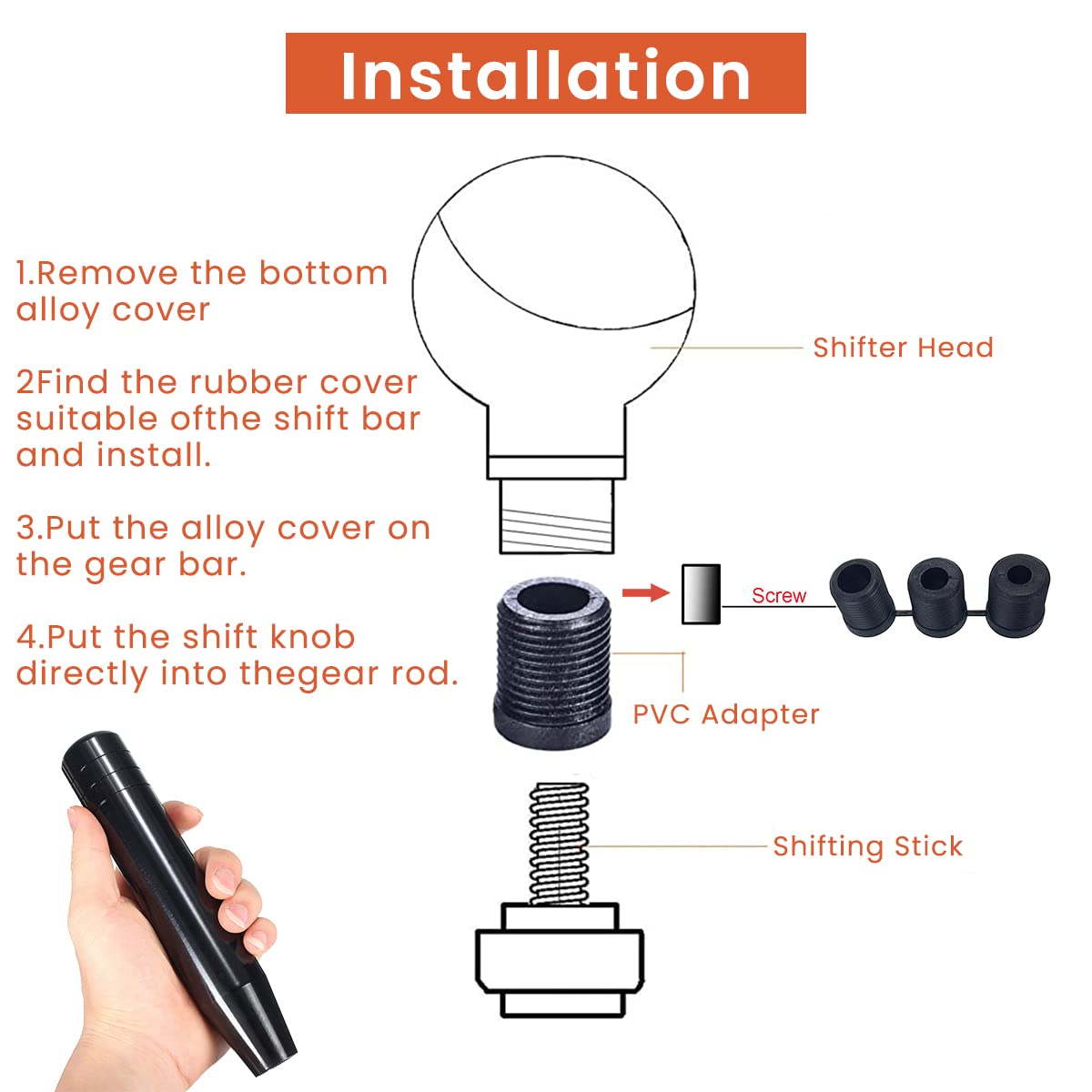Zibuyu Car Gear Shift Knob for Manual and Automatic Vehicles with 8 10 12mm Adapters | 7 Inch Aluminum Alloy Handle