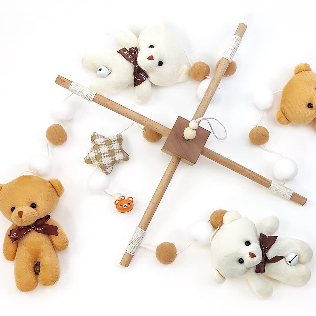 PATPAT Hanging Toys for Babies with Rotatable Bear Mobile and Wooden Frame | Soft Crib Toy