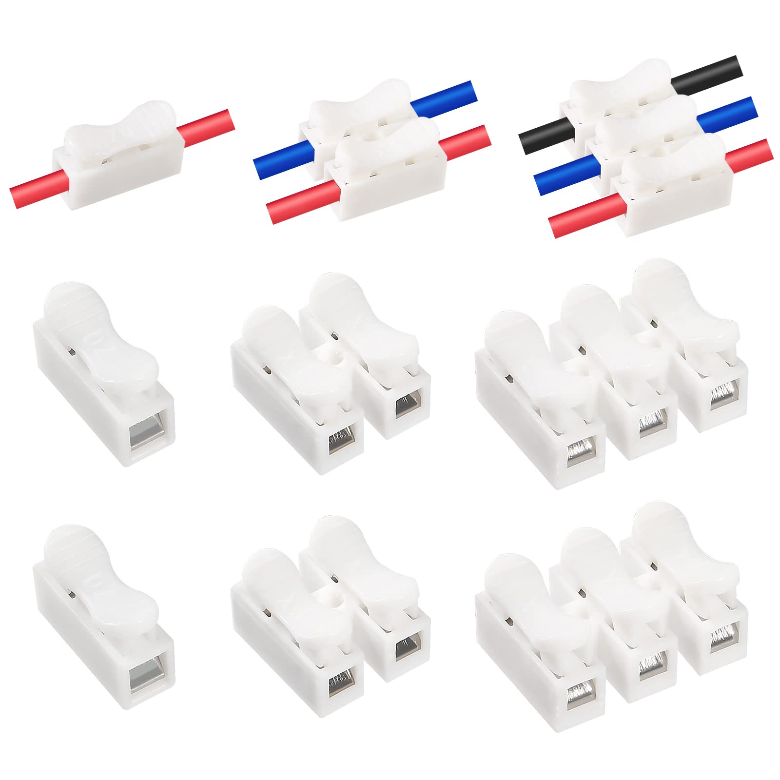 Serplex® 100pcs CH1 CH2 CH3 Quick Splice Lock Spring Wire Connector Screw Terminal Barrier Block for LED Strip Light Wire Connecting, White