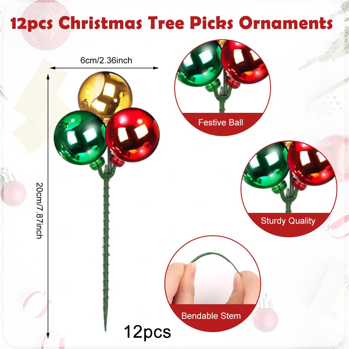 HASTHIP Christmas Ball Ornaments for Tree featuring 12 picks in red green and gold | festive home and DIY crafts décor