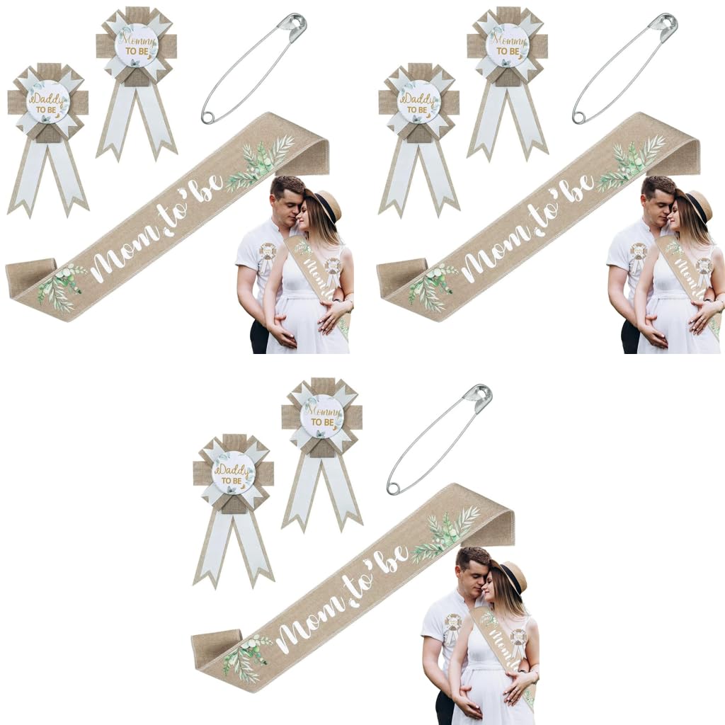 Zibuyu Mom to Be Decoration Set for Baby Shower featuring Sash and Dad Badge 3 PCS