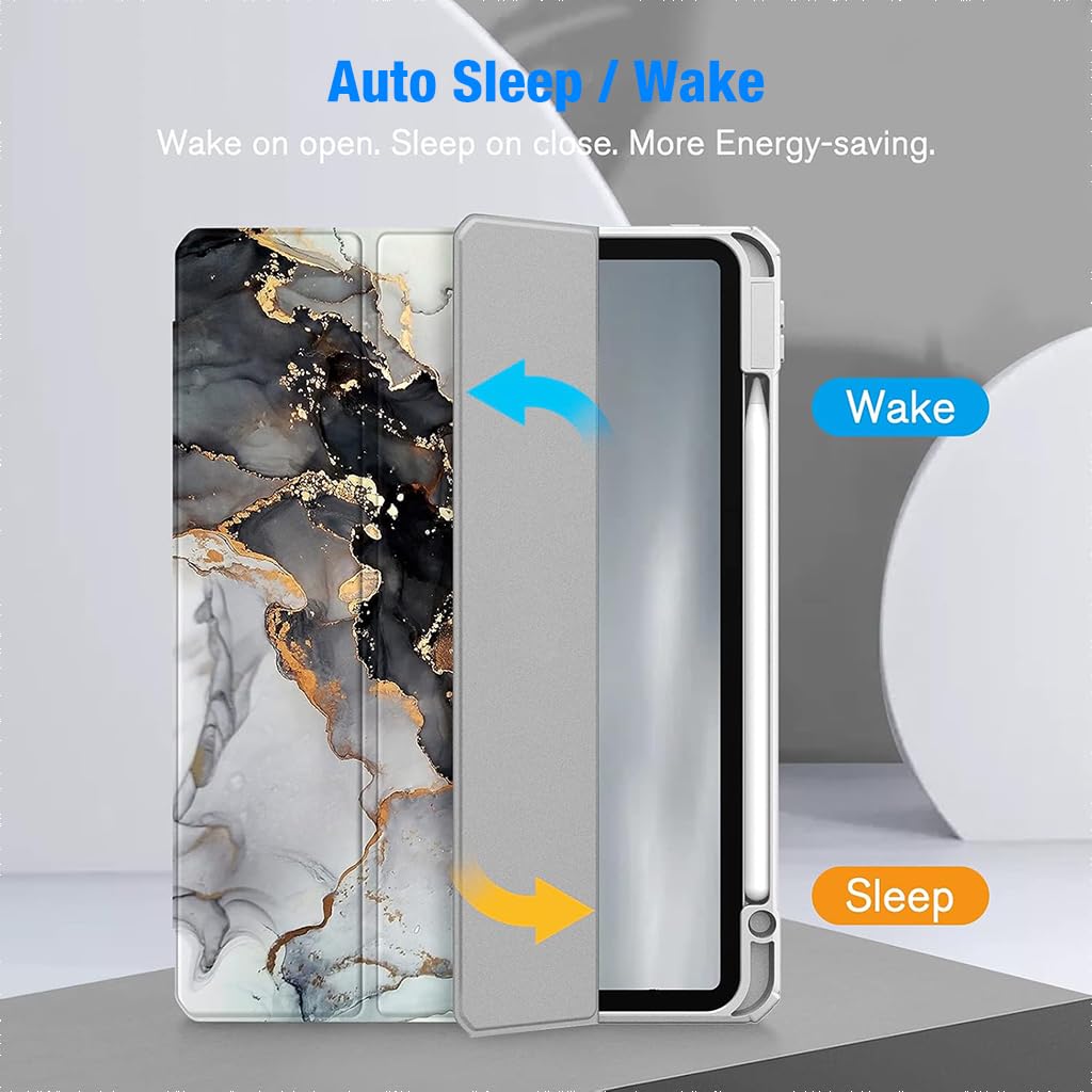 ZORBES Tablet Case for iPad Pro 13 inch 2024 with Pen Holder featuring Acrylic Shell | Marble Pattern Transparent Cover for Models A2925 and A2926