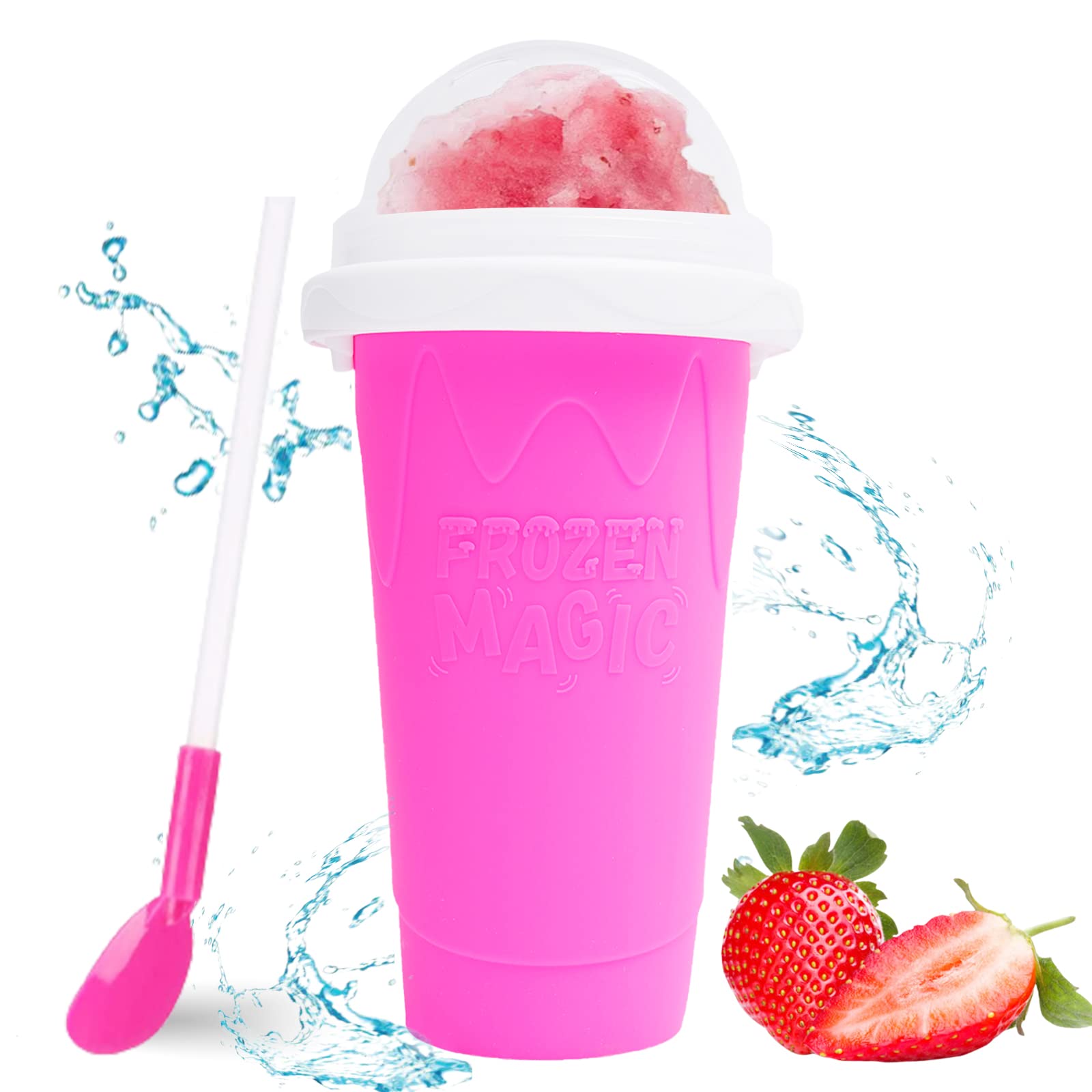 Supvox Smoothie Cup for Quick DIY Slushies featuring 2 in 1 Straw Spoon and 300ml BPA Free Material