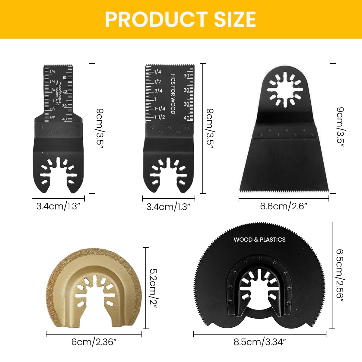 Serplex Oscillating Tool Blades Set 5Pcs for Wood PVC and Plastic with Quick Connection | Etched Scale