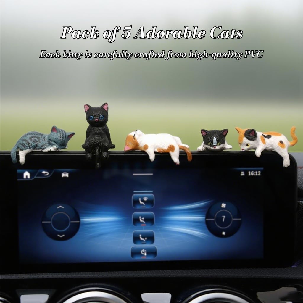 STHIRA Central Touchscreen Ornaments for Tesla featuring 5 PVC Cartoon Cat Charms | Cute Dashboard Decoration