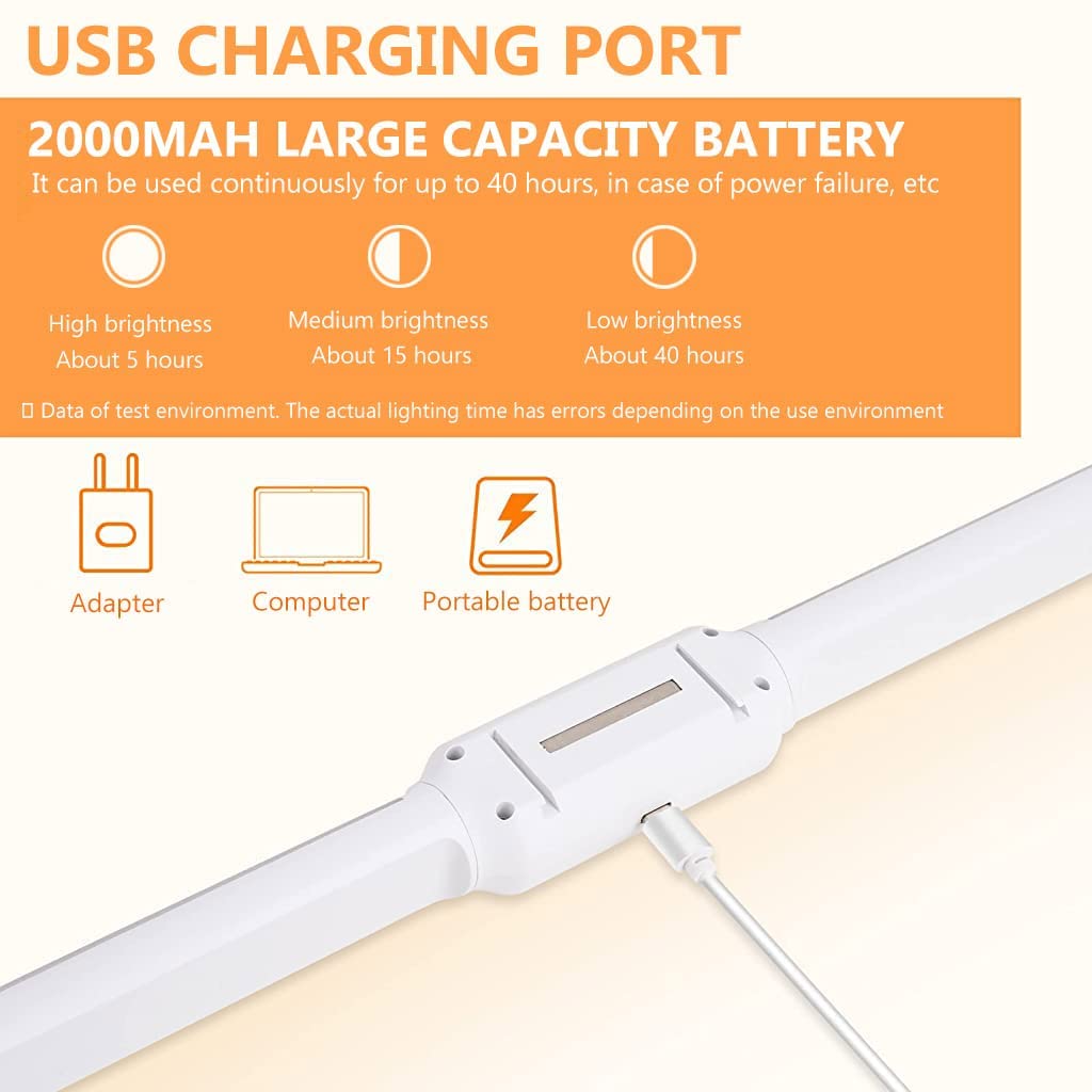 Verilux LED Table Light for Study with 350° Rotatable Dual Tube and 2000mAh Battery | Magnetic Mount
