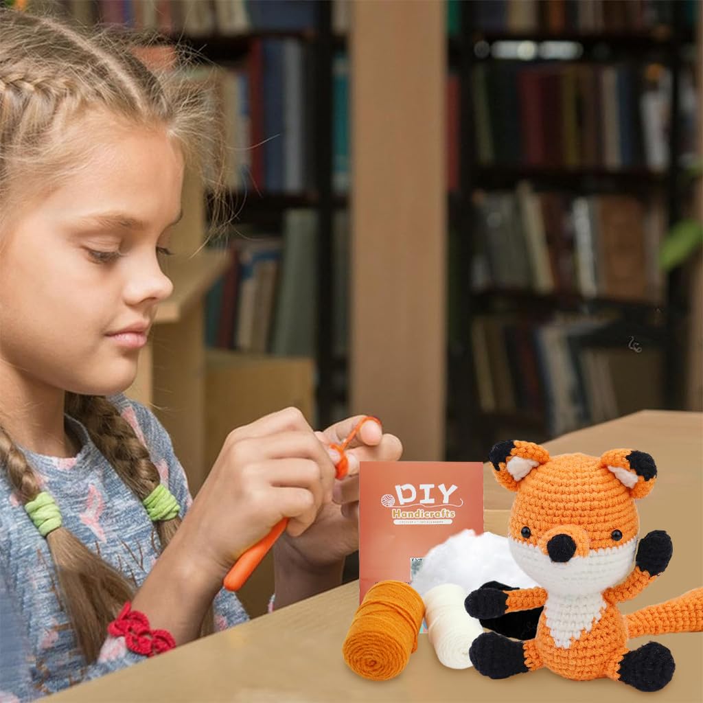 PATPAT® DIY Crochet Kit Starter DIY Crochet Orange Fox DIY Crocheting Fox Stuffed Toy Crocheting Kit Starter DIY Crocheting Kit DIY Gift for Kids, Friends