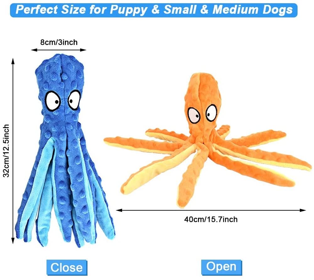 Qpets Squeaky Dog Toy for Puppy Teething with Crinkle Paper 12.6 in Octopus Design | Plush Interactive Play for Small to Medium Dogs