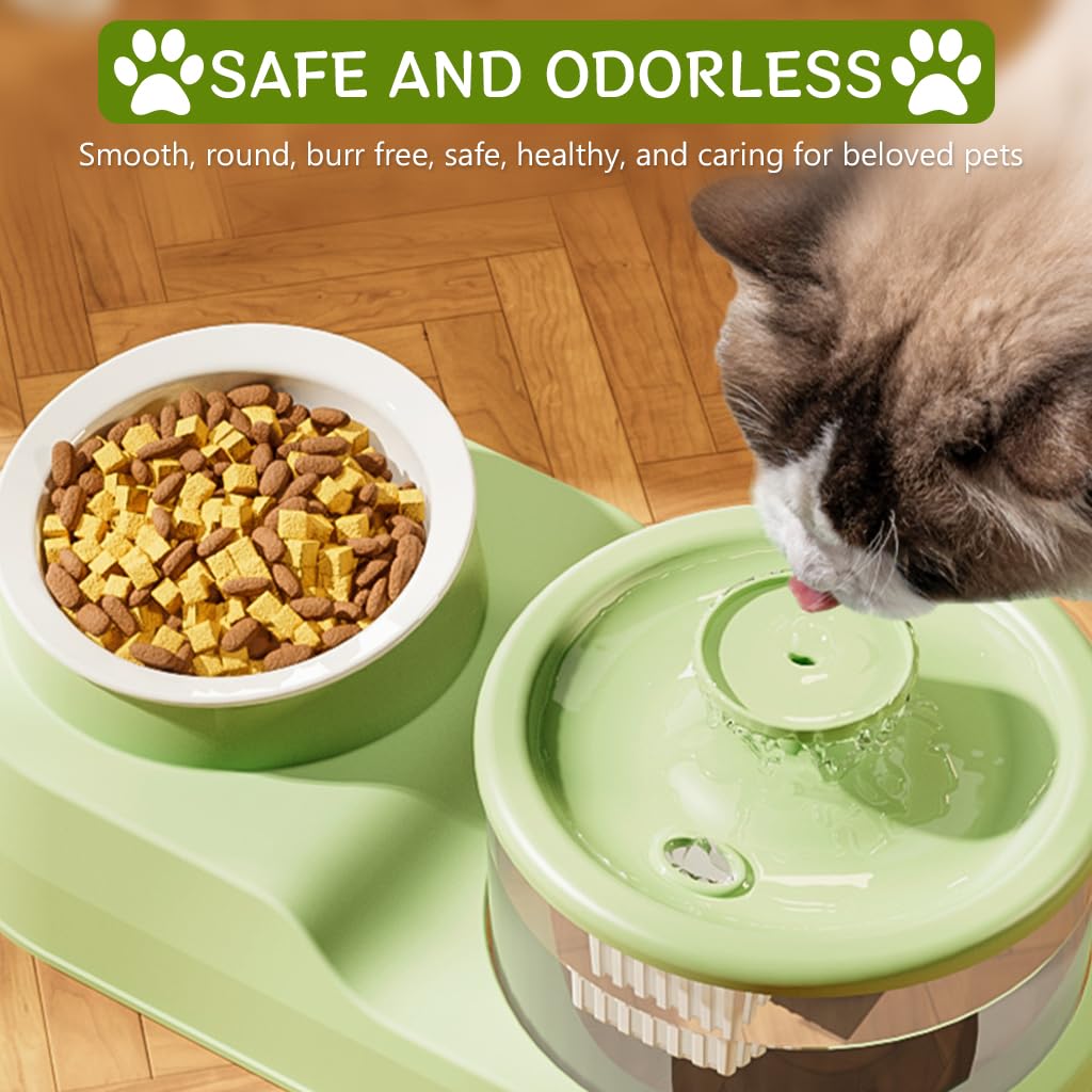 Qpets® Cat Food Bowls, 2 in 1 Cat Food Feeder and Water Dispenser, Cat Feeding Bowl with Electric Water Fountain 16° Tilted Food Bowl for Small and Medium Pets Cats Puppies