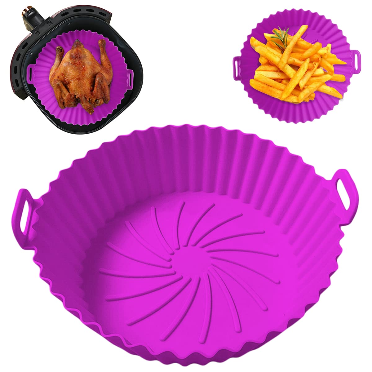 HASTHIP Air Fryer Silicone Liners, 7.9inch Air Fryer Silicone Baking Tray, Non-Stick Silicone Pot Liner, Air Fryer Accessories, Reusable Airfryer Basket Liners, Bottom 2mm Thickness, 1Pcs (Purple)