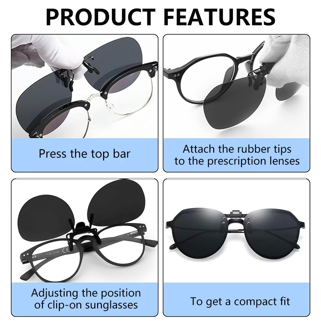 Proberos Clip On Sunglasses for Driving with Flip Up Design and 100% UV400 Protection | Includes Case and Wipe Cloth