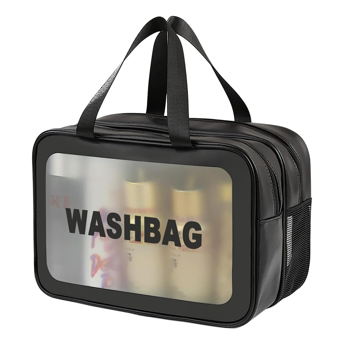 MAYCREATE Travel Toiletry Bag for Makeup and Toiletries 12L x 6W x 8H in | Double Layer Wet Dry Organizer Black