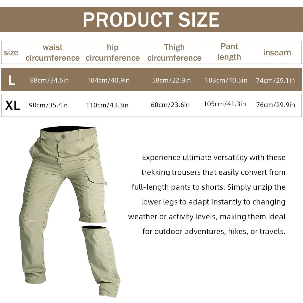 Proberos Men's Hiking Pants for Trekking and Travel with Zip Off Design in Khaki | Quick Dry Multi Pocket Outdoor Trousers
