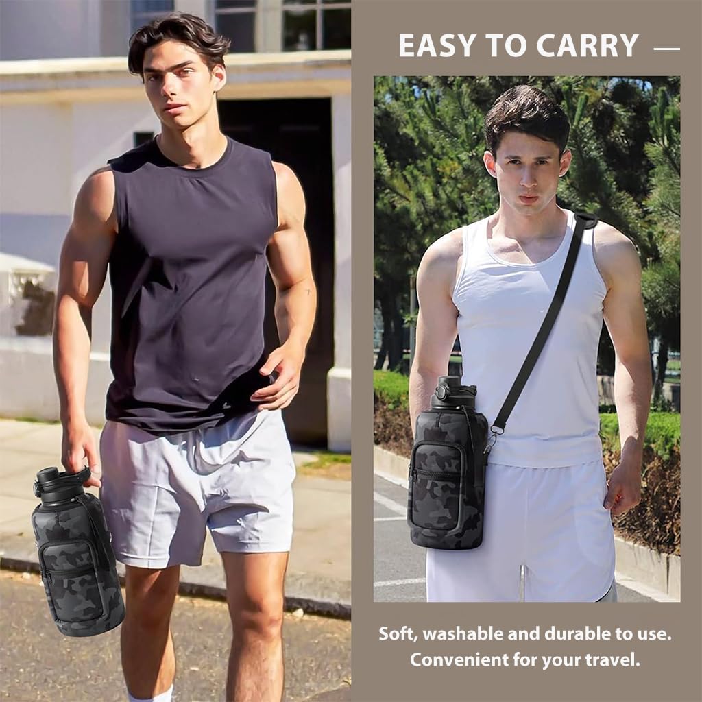 HASTHIP® Water Bottle Carrier Bag for 32 oz Bottles, Crossbody Water Bottle Case Cover with Adjustable Shoulder Strap Pockets for Men/Women Boys Girls Walking Hiking Camping School