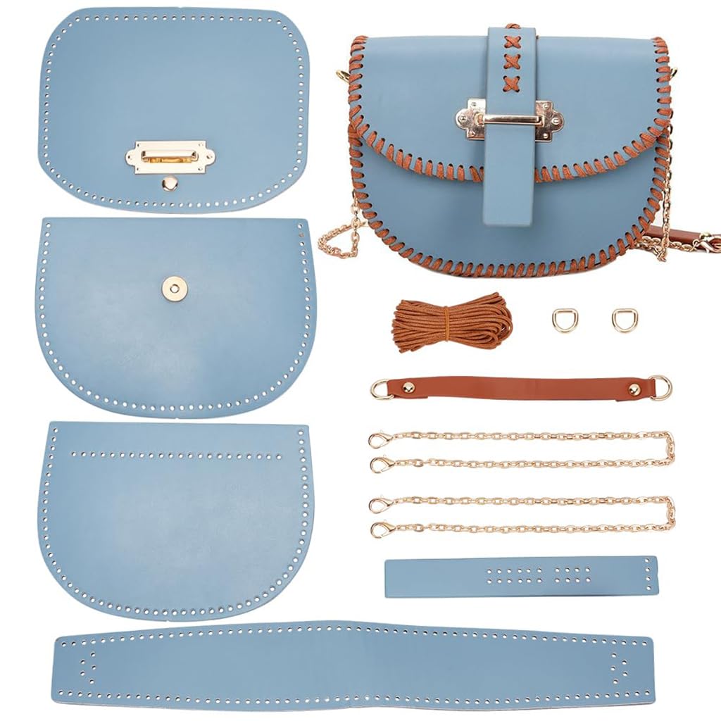 HASTHIP® DIY Leather Craft Handmade Bag Kit Pre-cut PU Leather Bag Material Kit for Beginners DIY PU Crossbody Bag with Shoulder Straps Fashion Contrast Color DIY Handmade Bag Gift