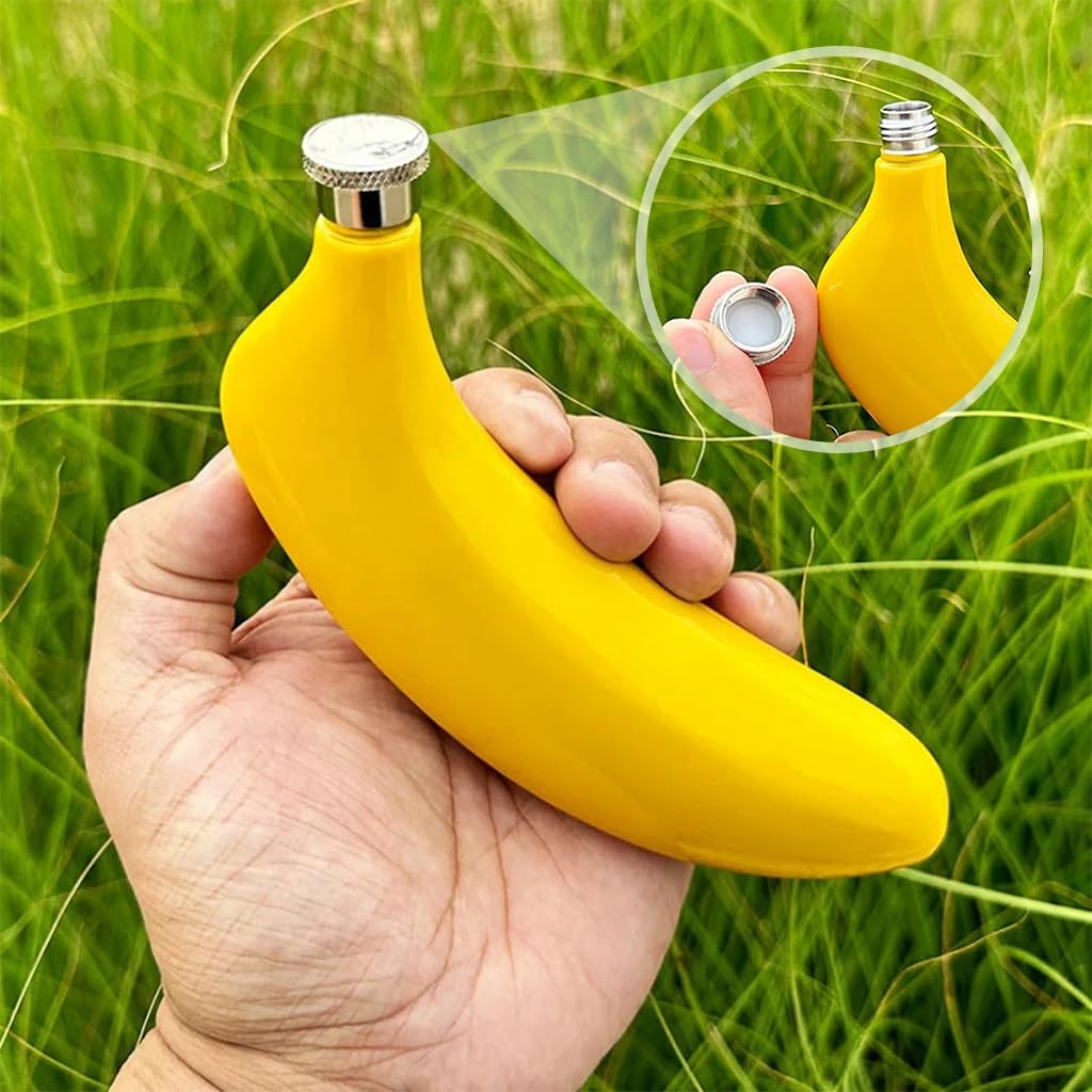 Supvox Liquor Flask for Travel and Parties with 5oz Capacity featuring Leak Proof Lid | Banana Shaped Stainless Steel Hip Flask Gift