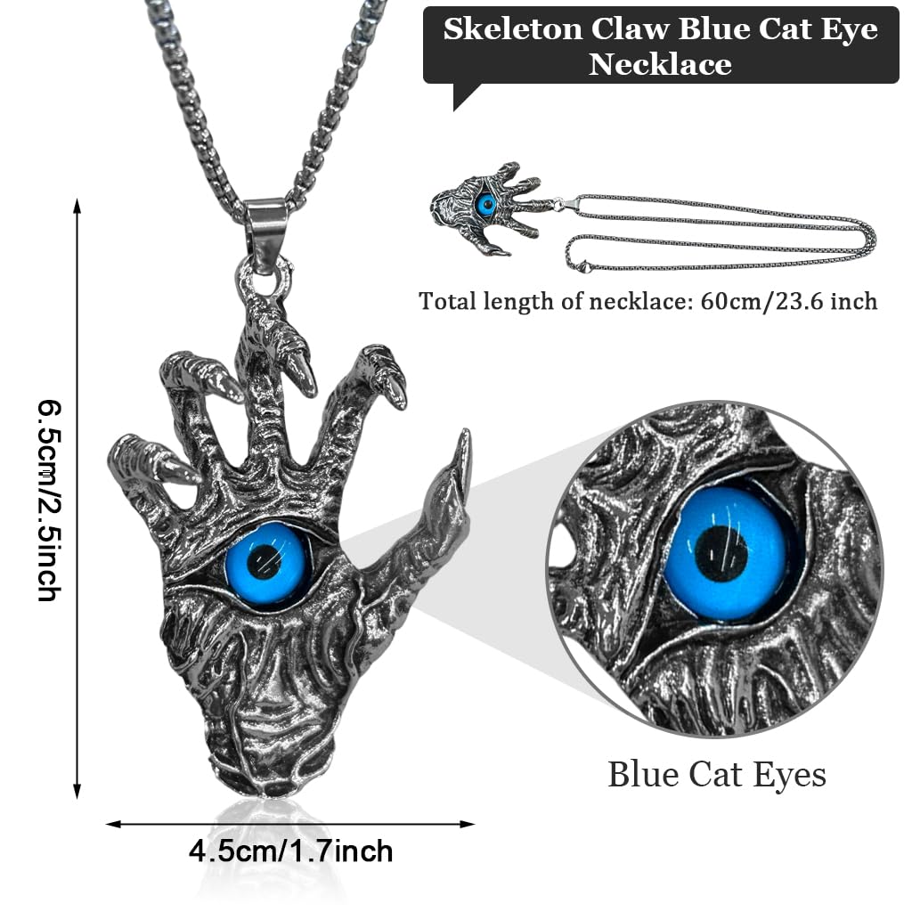 Proberos Necklace for Men featuring Devil's Hand Blue Eye Pendant and Gothic Punk Style | Alloy Chain