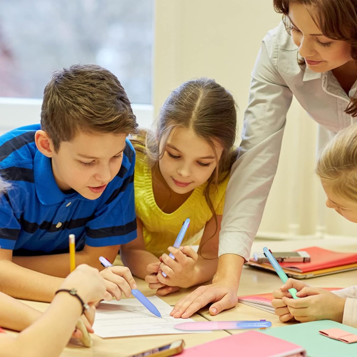 HASTHIP Ballpoint Pens 6 Pcs Set for Note Taking and School Use with 4 in 1 Ink Switch | 0.5mm Smooth Writing Multicolor Design