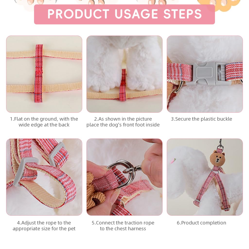 Qpets No Pull Dog Harness and Leash Set with Dual D Rings and 1.2m Tangle Free Design | Adjustable Pink Checked Pattern for Medium Dogs