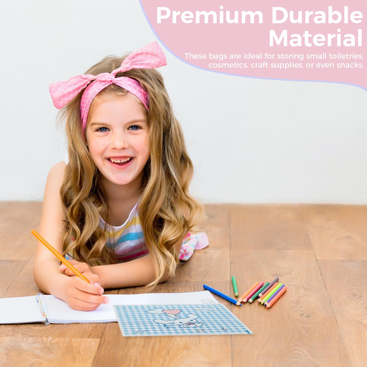 Climberty Pencil Case for Girls 12Pcs with Smooth Slider Seal Closure and Plastic Bags | Cute Sanrio Designs for School Supplies