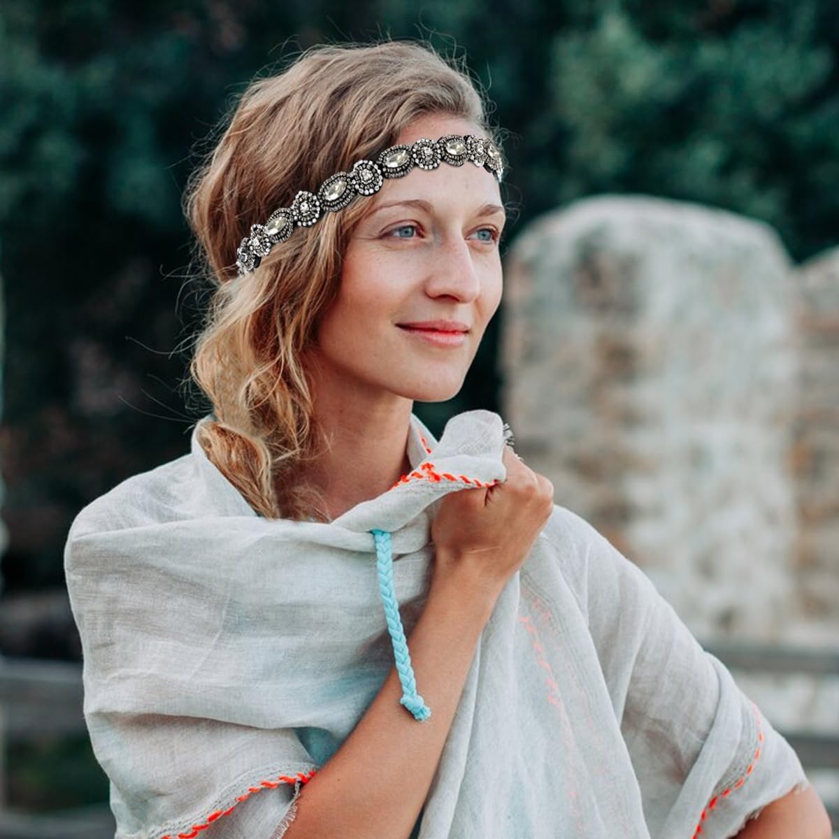 PALAY Beaded Headband for Women featuring Crystal Rhinestones and Elastic Strap | Set of 2