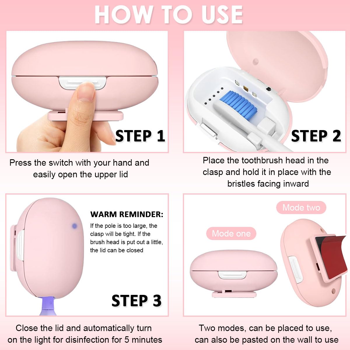 HANNEA UV Sanitizer Toothbrush Holder for Bathroom with USB Rechargeable Smart Automatic Disinfection | Wall Mounted Compact Organizer