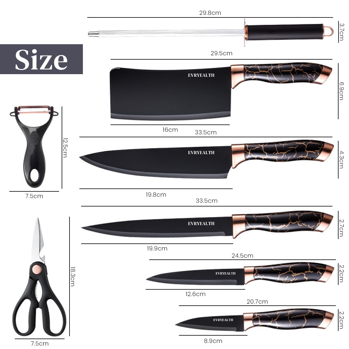 HASTHIP Kitchen Knife Set for Home Chefs with Ergonomic Handles and 9Pcs Stainless Steel Blades