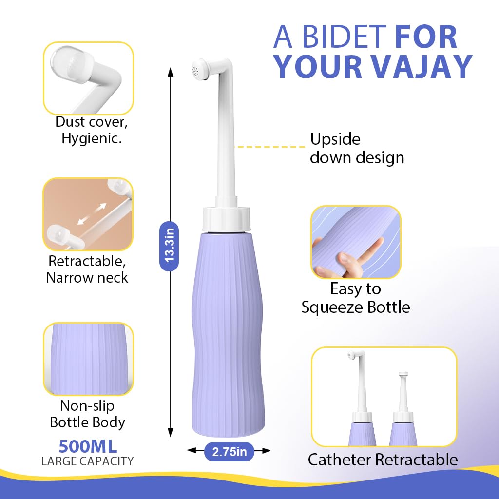 HANNEA Bidet Sprayer 500ml for Travel and Postpartum Care with 2 Nozzles | Easy Squeeze Design