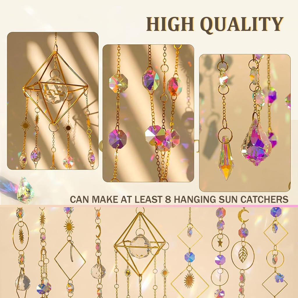 HASTHIP® 200 Pcs DIY Crystal Sun Catchers Indoor Window, Hanging Prism Suncatcher for Window, Glass Crystal Alloy Accessories Sun Catcher Crafts for Adult, DIY Gifts for Mom