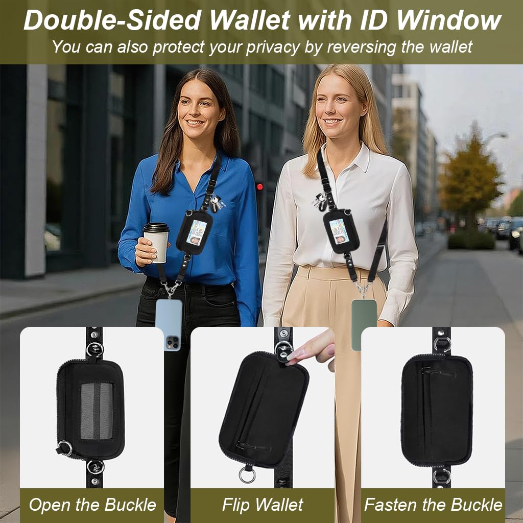 ZORBES 2 in 1 Phone Sling Strap with Zipper Pouch for Travel and Outdoor Use | Stainless Steel Tether Tabs and Adjustable Neck Lanyard