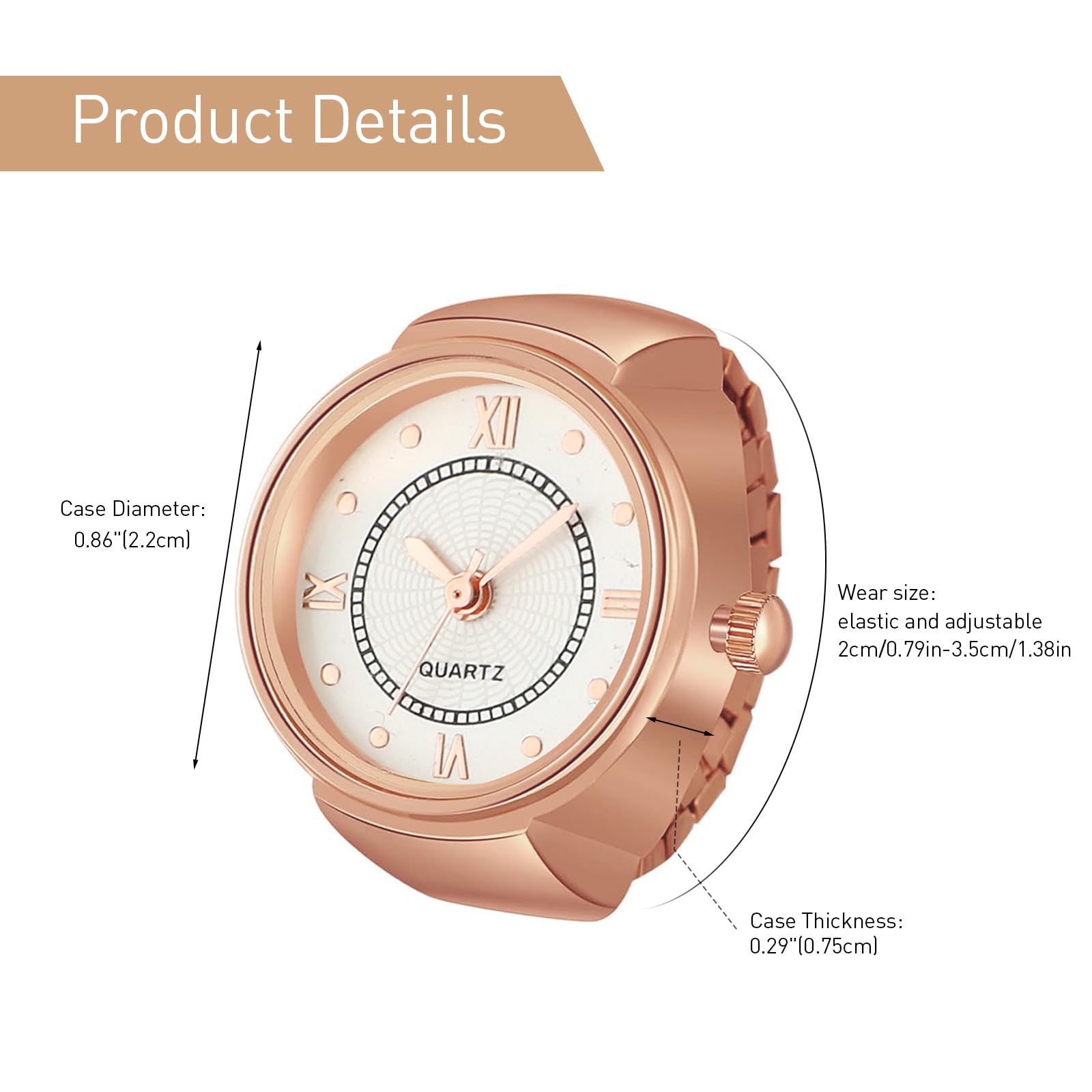 SANNIDHI Ring Watch for Women with Stretchy Band and 0.79–1.38 in Bezel | Rose Gold Gift