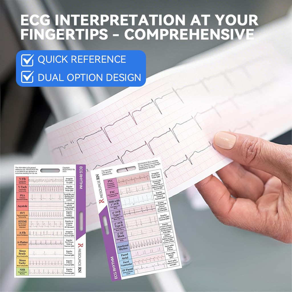 OFIFO EKG Rhythm Pocket Card for Quick Self-Check with Dual-Sided Guide | Compact Reference for Medical Professionals