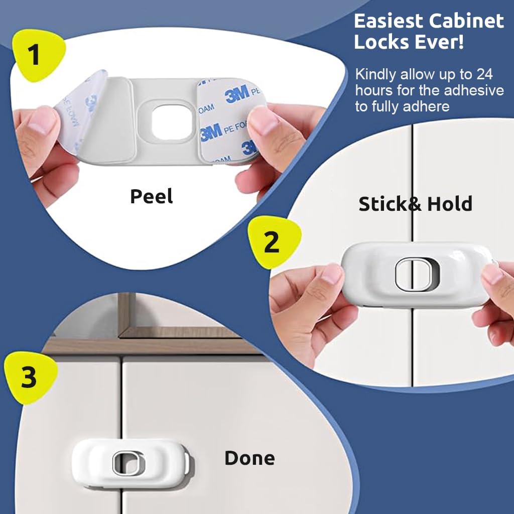 SNOWIE SOFT Fridge Locks for Child Safety with Dual Press Unlock | 6Pcs White Adhesive