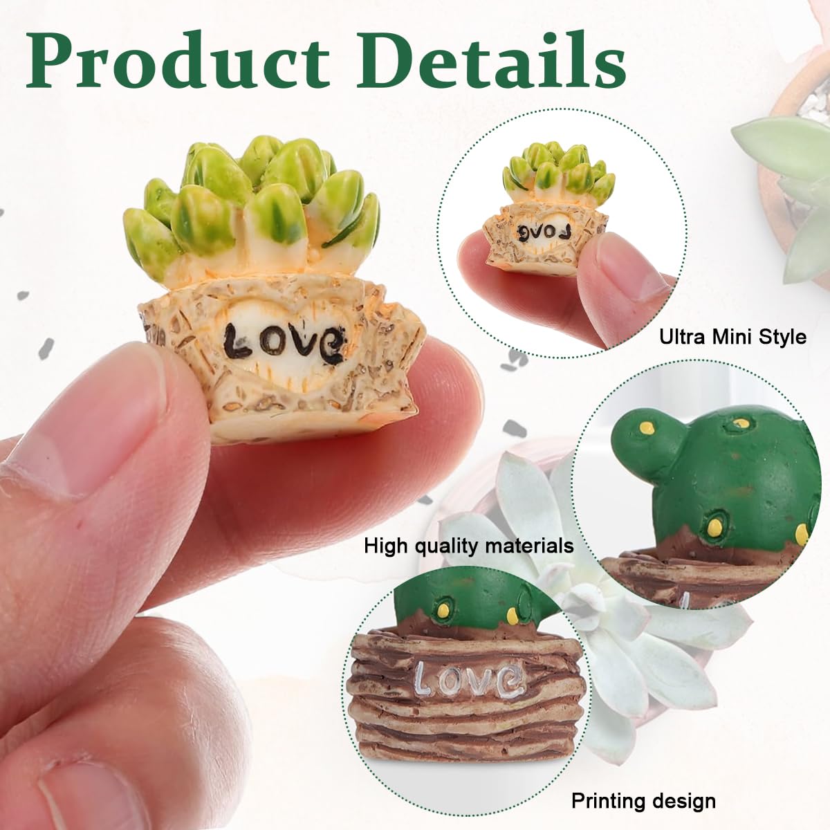 HASTHIP Cactus Micro Landscape Plants 2.3x2.2cm for Desk Decor with PVC Mini Succulents | Dollhouse Garden Display