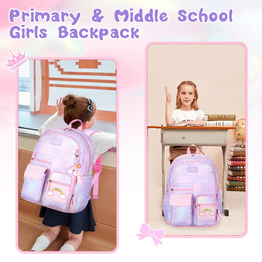 PALAY School Backpack for Girls with 32x28x45cm Capacity and Ergonomic Straps | Pink Set