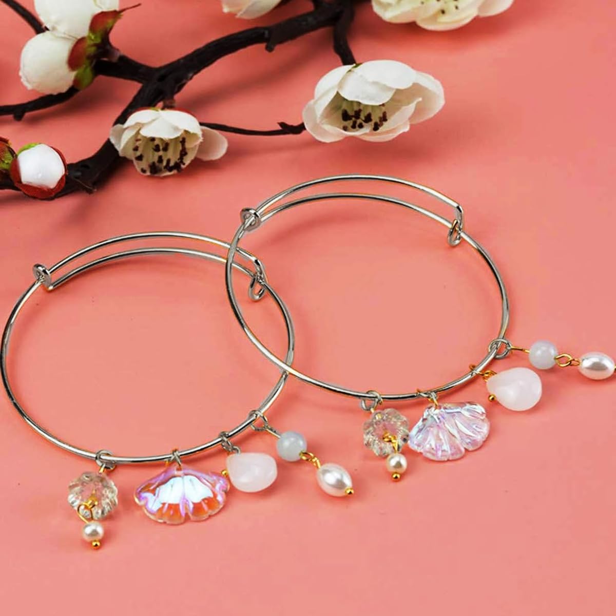 SANNIDHI Expandable Blank Bangle Bracelets for DIY Jewelry Making 20pcs Silver Adjustable Set