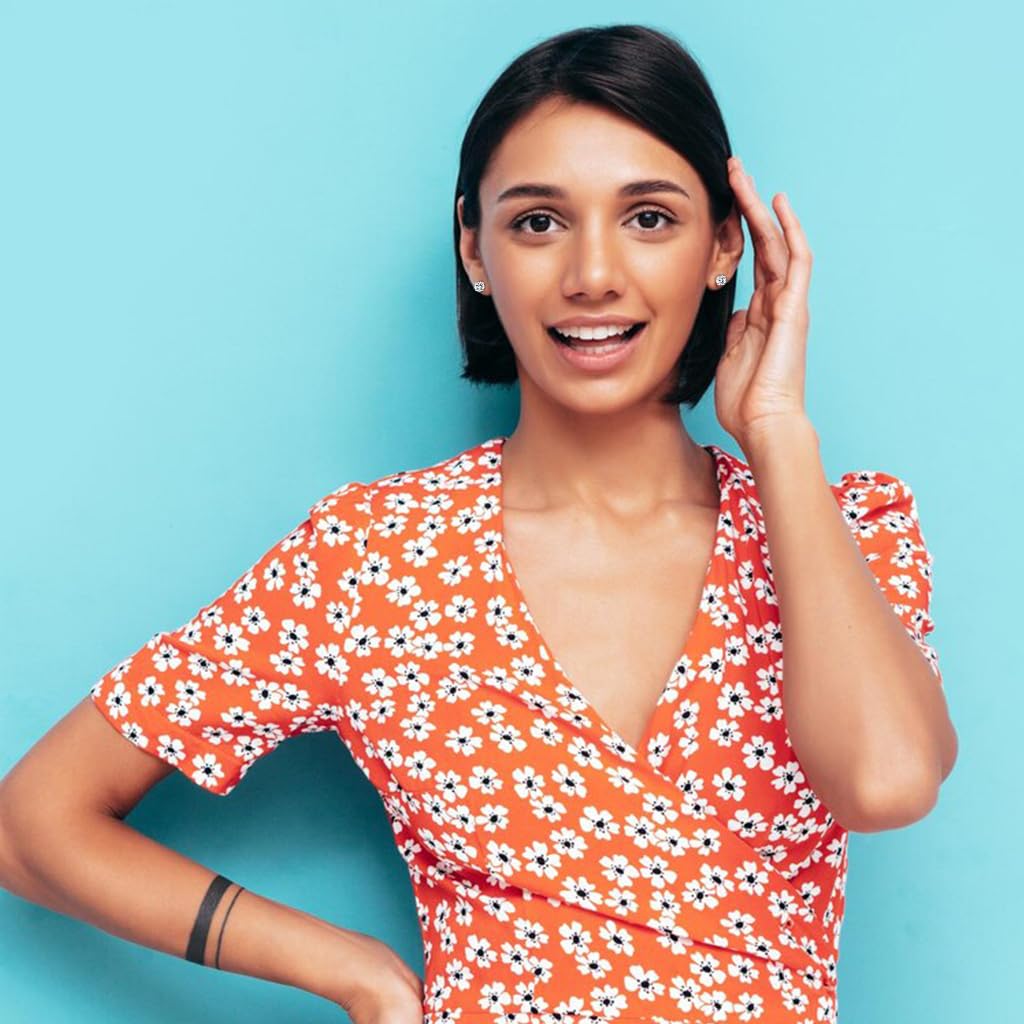 SANNIDHI Earrings for Women with 5 Pairs 3–8mm Cubic Zirconia Studs in Gold Stainless Steel