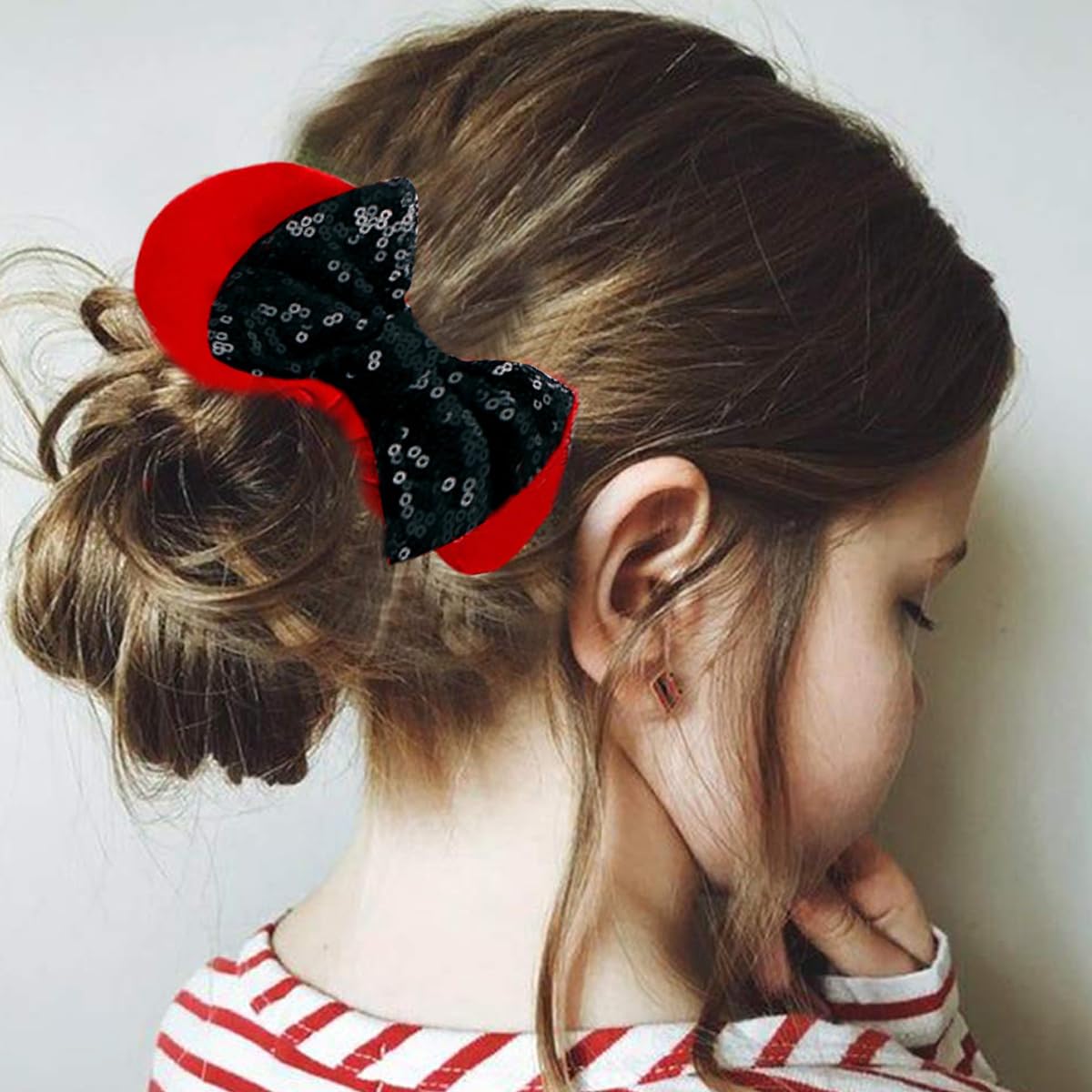 PALAY Girls Scrunchies for Ponytails with Sequin Bow and Mickey Ears 4pcs | Soft Flannelette Elastic Hair Ties
