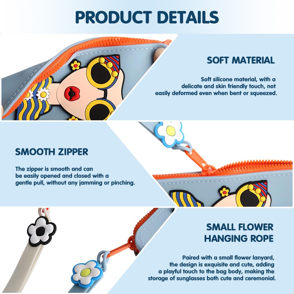 PROBEROS Sunglasses Cases Pack of 2 with Zipper Closure and Lanyard | 17x7.5cm Silicone Organizer